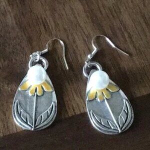 Floral Silver and Yellow Earrings